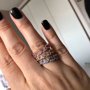 Baguette Diamond Rose White Gold Thin Stacker Ring